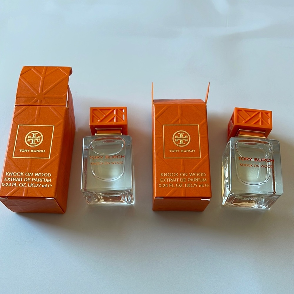 2x Tory Burch Knock on Wood Eau De Parfum Mini Splash .24 oz/7 ml Fragrance NIB